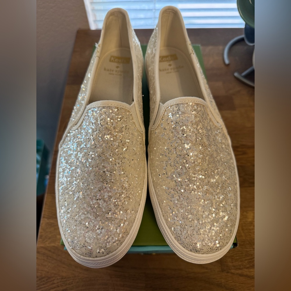 *brand new, never worn* Kate Spade Glitter Slip-On Sneakers - Cream